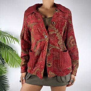 Vintage 90s Red Floral Bohemian Cottagecore Fairy Grunge Jacket Cardigan / S